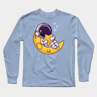 Cute Astronaut Sleeps On Moon Holding the Star Cartoon Long Sleeve T-Shirt